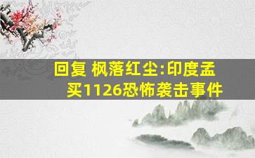 回复 枫落红尘:印度孟买1126恐怖袭击事件